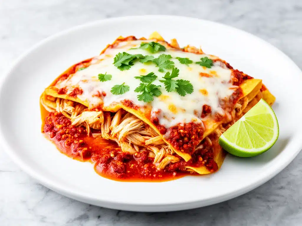 baked chicken enchilada casserole - featured image