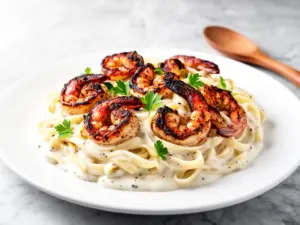 blackened shrimp alfredo - featured image