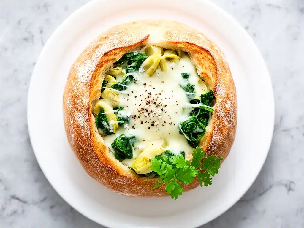 Cheesy Spinach and Artichoke Stuffed Bread: 15-Min Party Dip 4 cheesy spinach and artichoke stuffed bread preparation steps