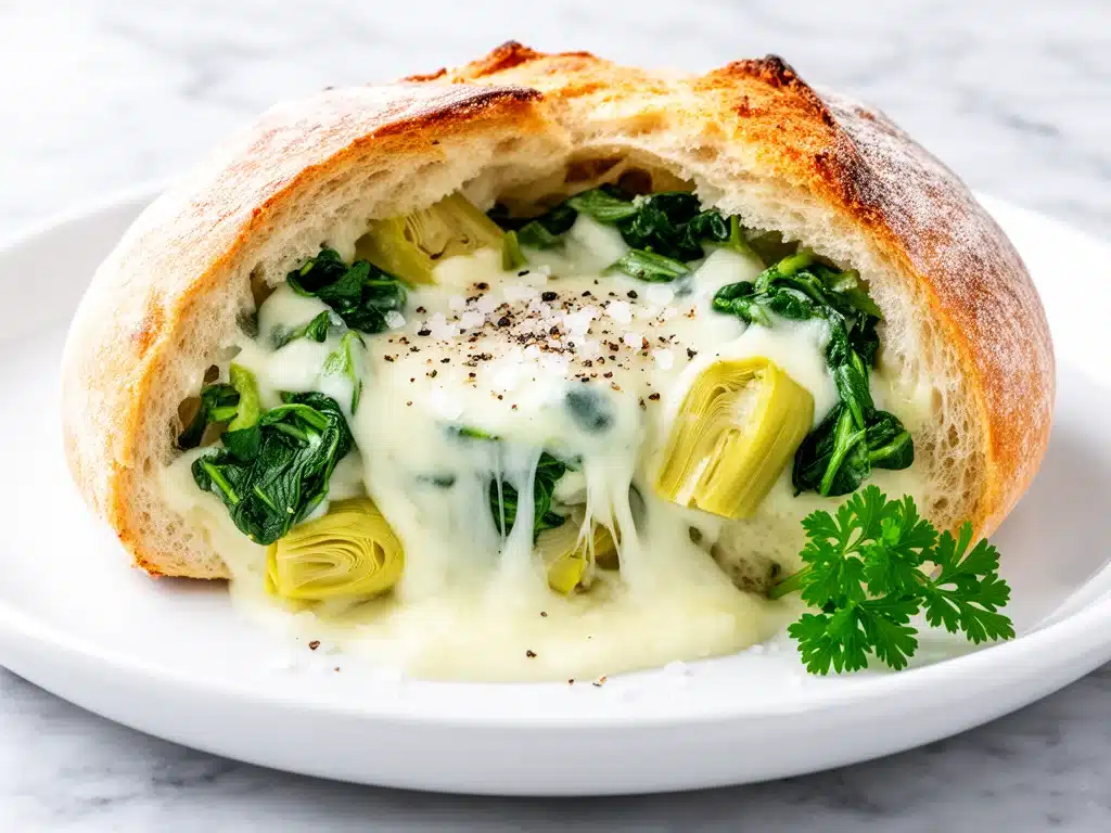 cheesy spinach and artichoke stuffed bread - featured image
