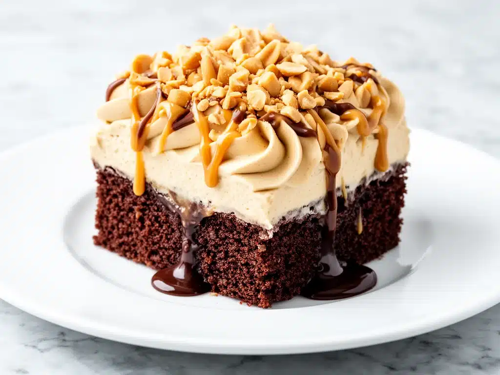 chocolate peanut butter poke cake - featured image