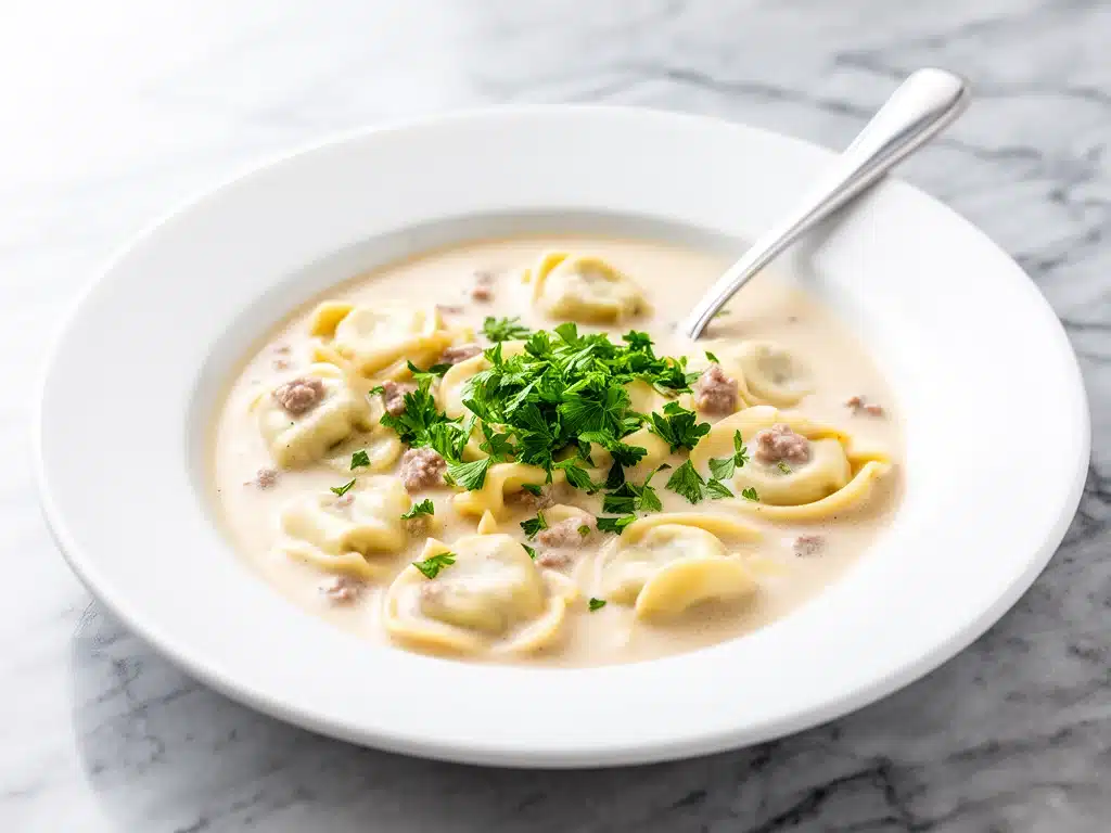 creamy sausage tortellini soup - featured image