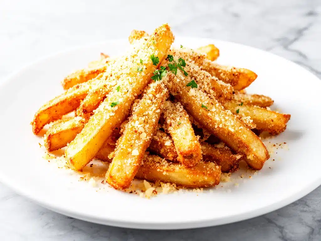 crispy air fryer garlic parmesan fries - featured image