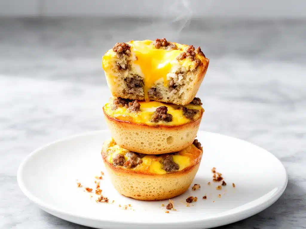 fluffy cheesy sausage and egg muffins - featured image