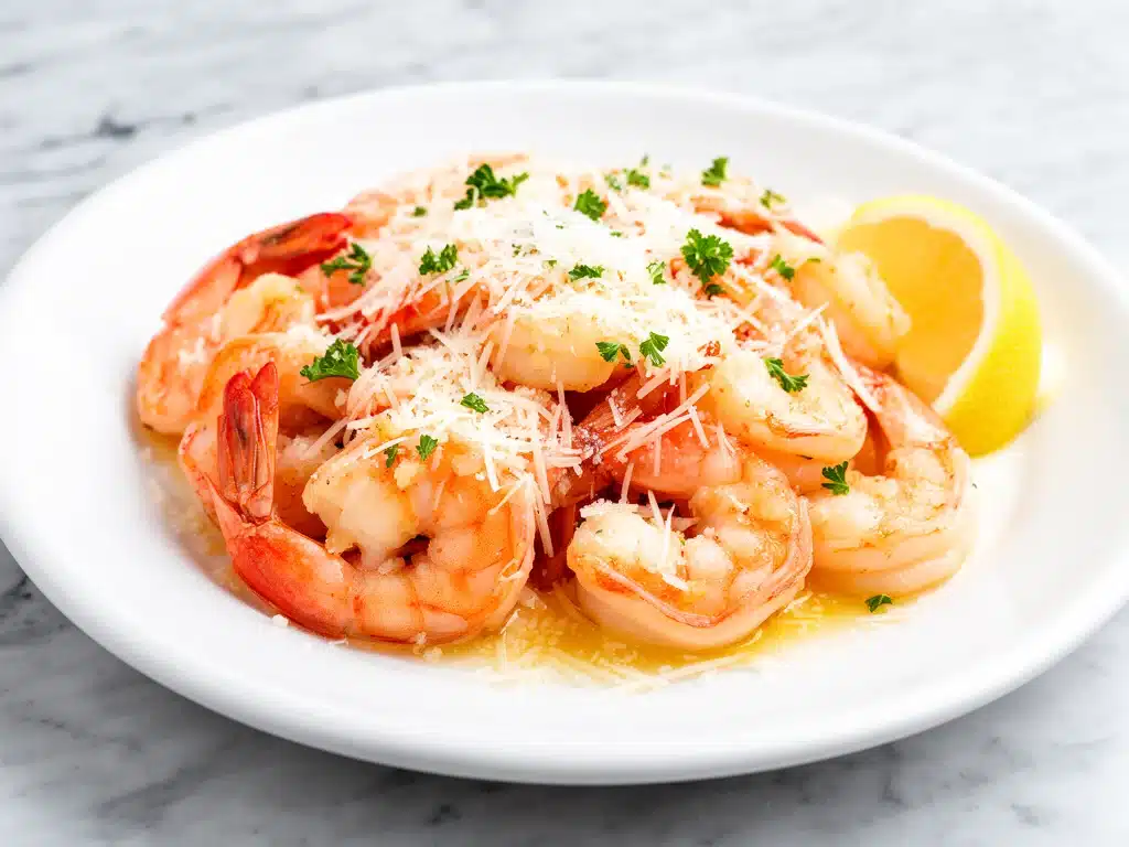 garlic parmesan baked shrimp - featured image