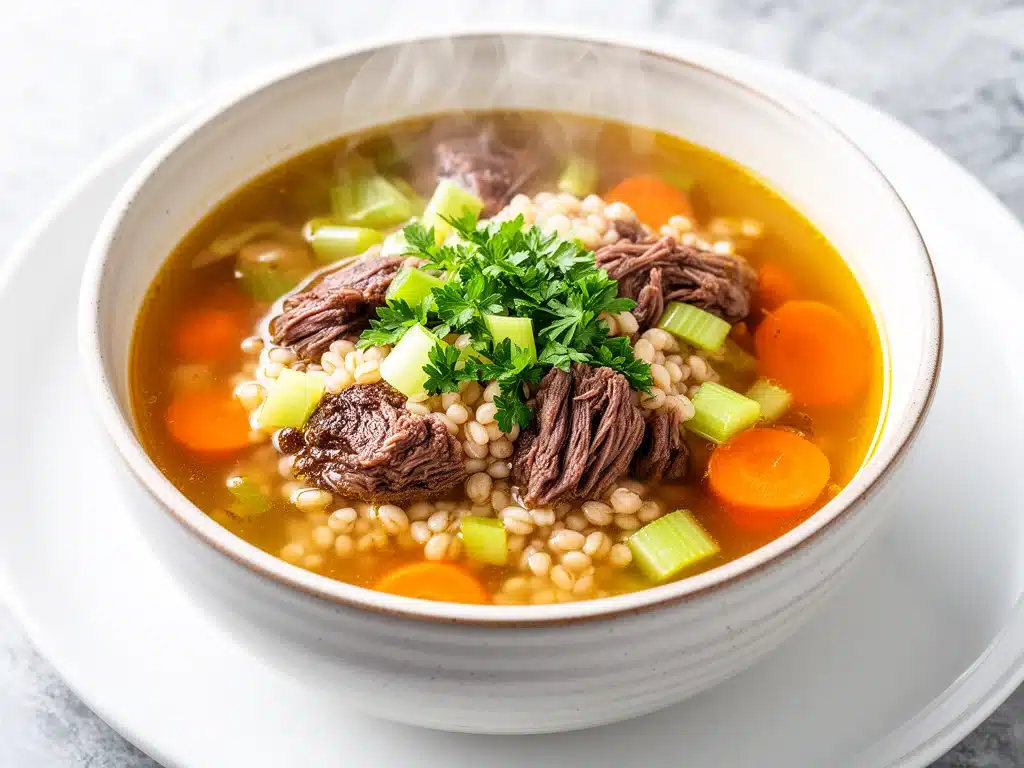 hearty beef and barley vegetable soup - featured image
