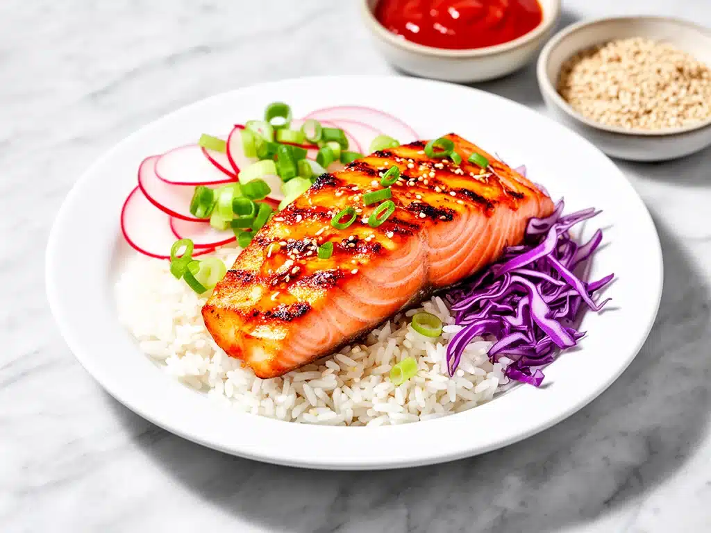 honey sriracha salmon bowls - featured image