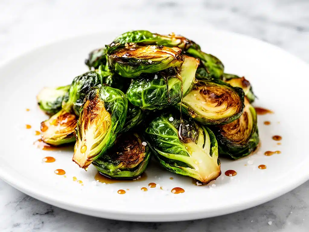 roasted honey balsamic brussels sprouts - featured image