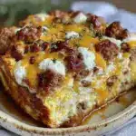 cheesy sausage and egg breakfast casserole - featured image