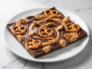 chocolate peanut butter pretzel bark - featured image