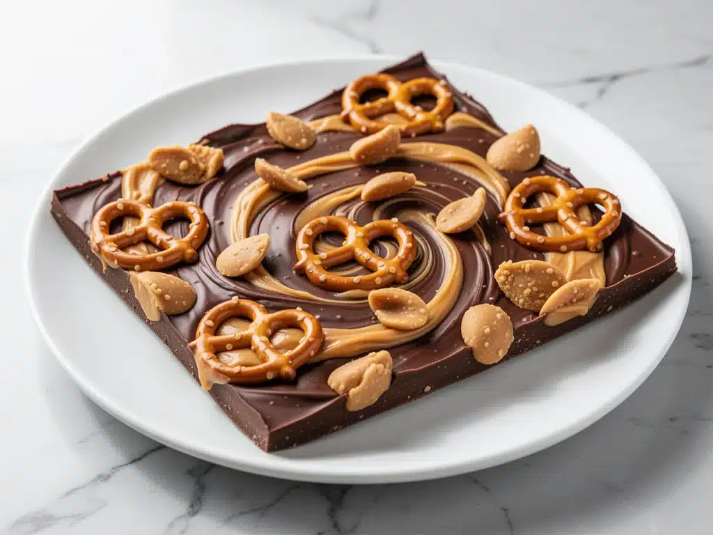 chocolate peanut butter pretzel bark - featured image