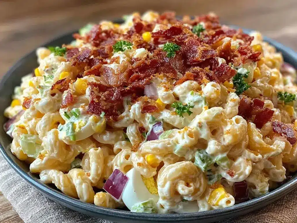 creamy southern style pasta salad with bacon - featured image