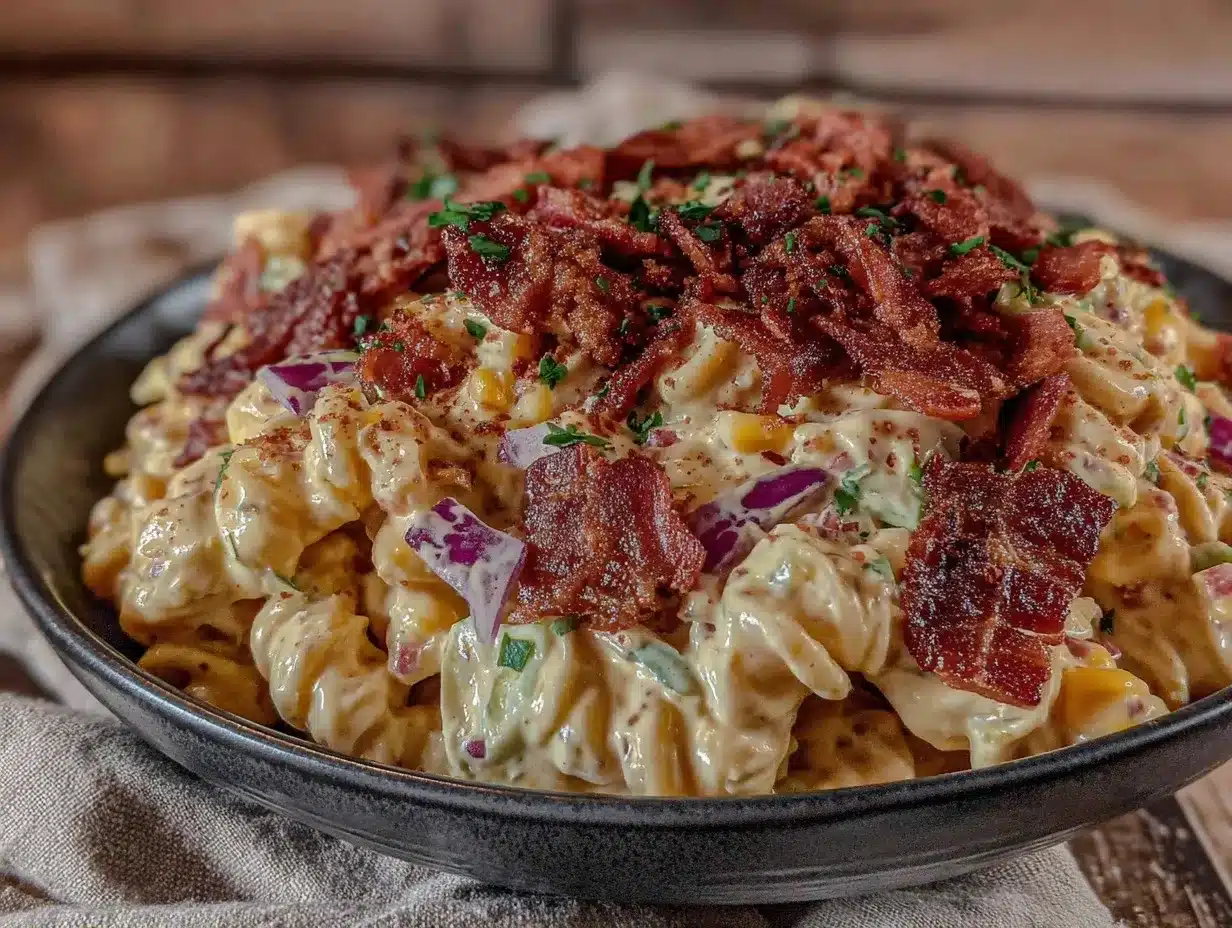 Easy Creamy Southern Style Pasta Salad with Bacon 4 creamy southern style pasta salad with bacon preparation steps