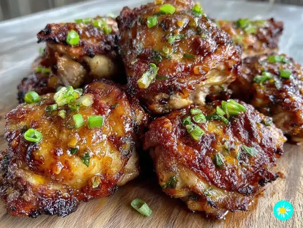 crispy air fryer honey garlic chicken thighs - featured image