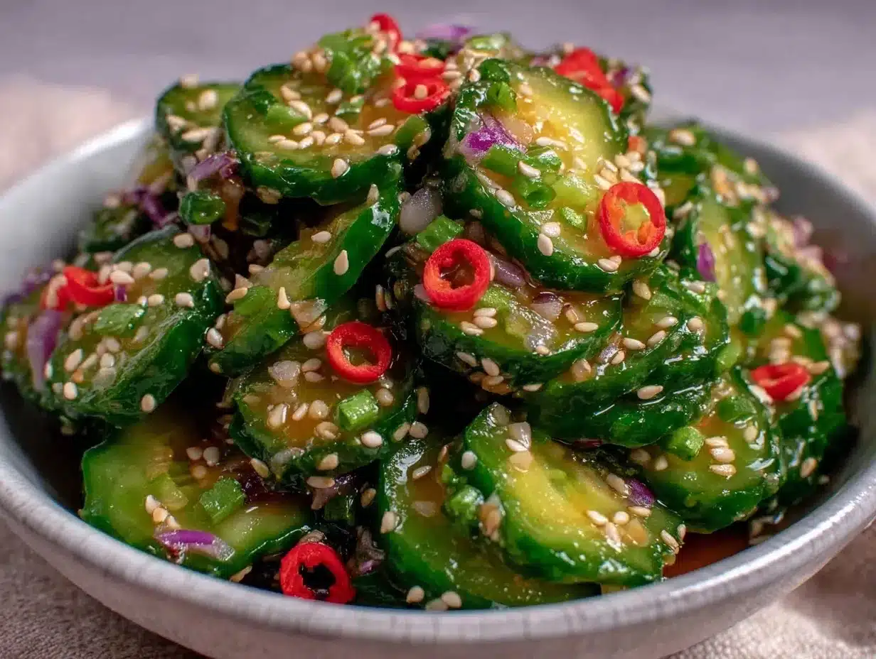 Crunchy Asian Sesame Cucumber Salad: 4 Ingredients 4 crunchy asian sesame cucumber salad preparation steps