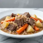 fall crockpot beef and barley stew - featured image