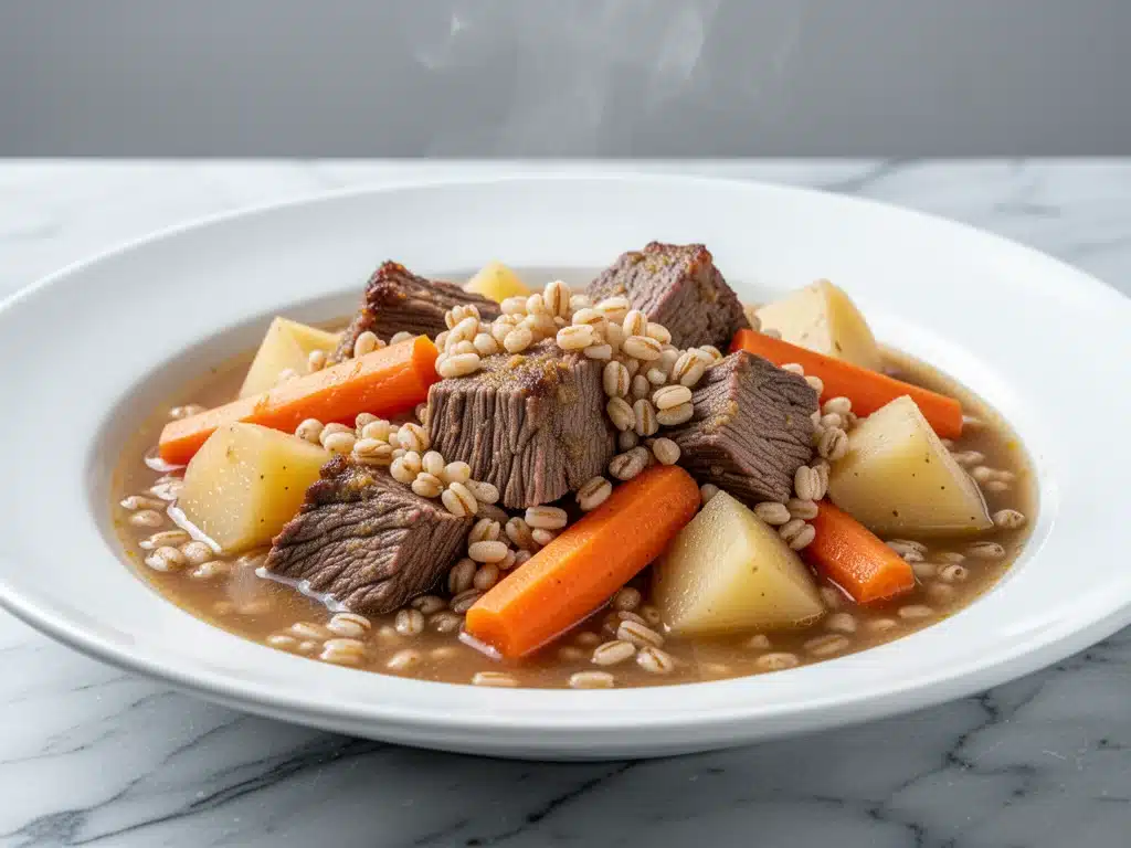fall crockpot beef and barley stew - featured image