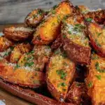 garlic parmesan roasted sweet potato wedges - featured image