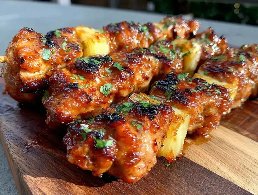 grilled pineapple bbq chicken skewers - featured image