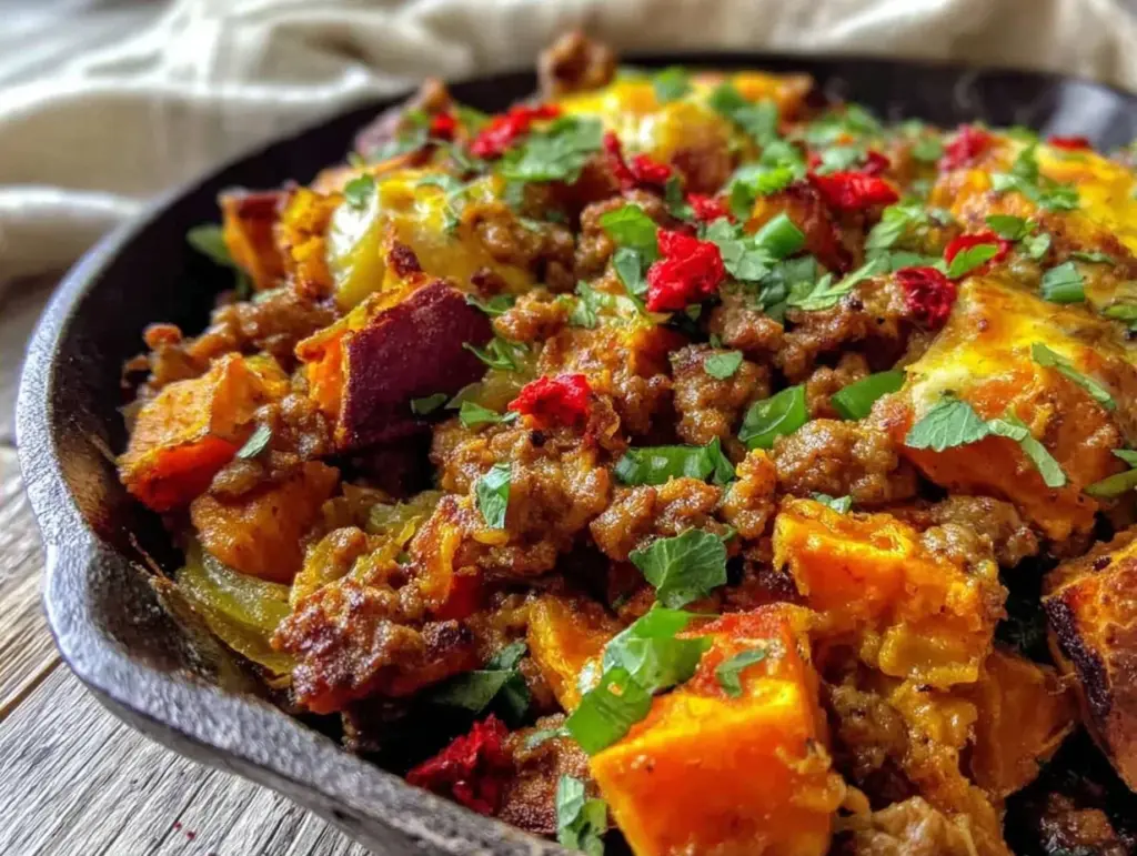 ground turkey sweet potato skillet - featured image