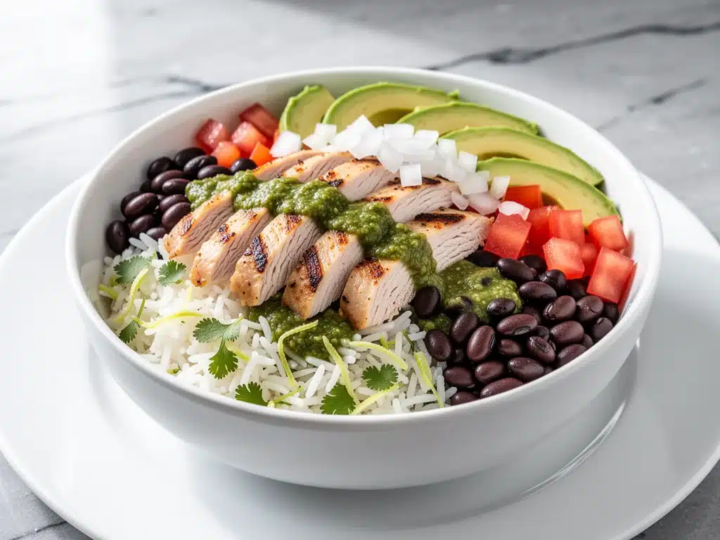 high-protein chicken burrito bowls - featured image