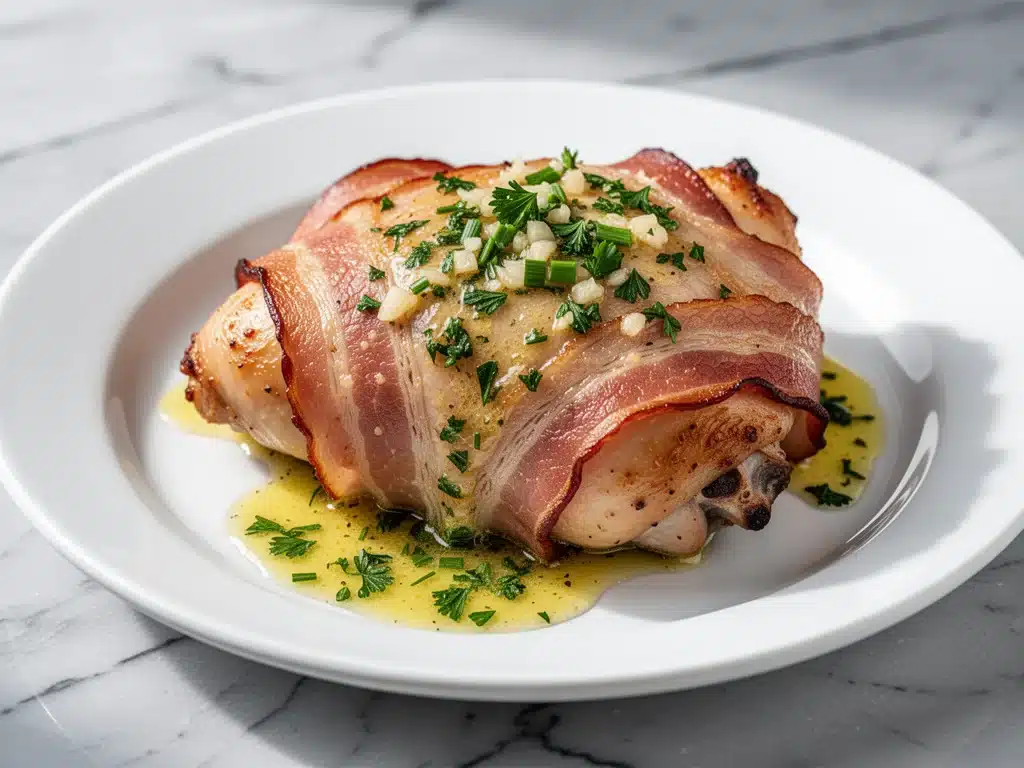 keto bacon wrapped chicken thighs - featured image