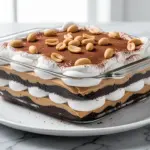 no-bake chocolate peanut butter lasagna - featured image