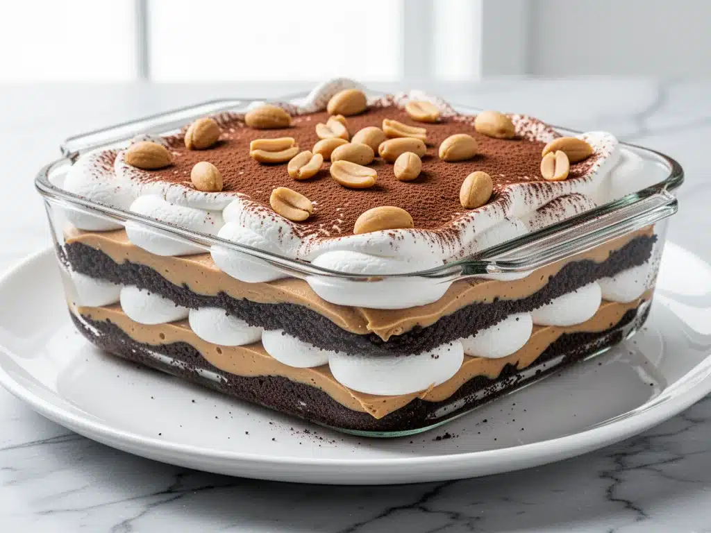 no-bake chocolate peanut butter lasagna - featured image