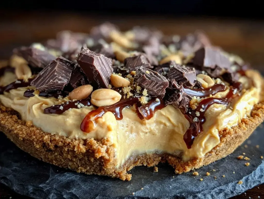 no-bake peanut butter chocolate pie - featured image