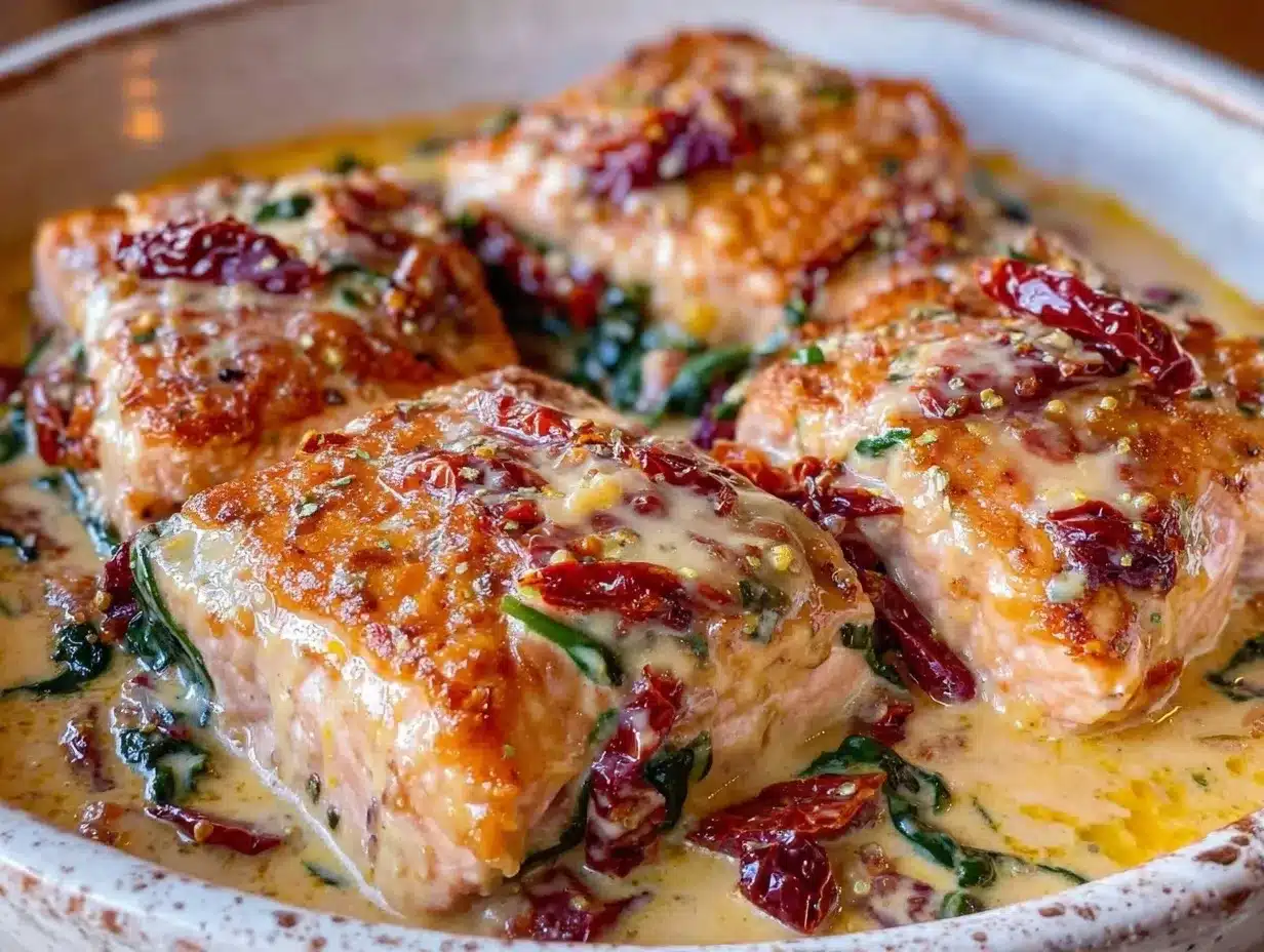 One-Pan Creamy Tuscan Salmon: Easy, Beginner-Friendly Recipe 4 One-Pan Creamy Tuscan Salmon preparation steps