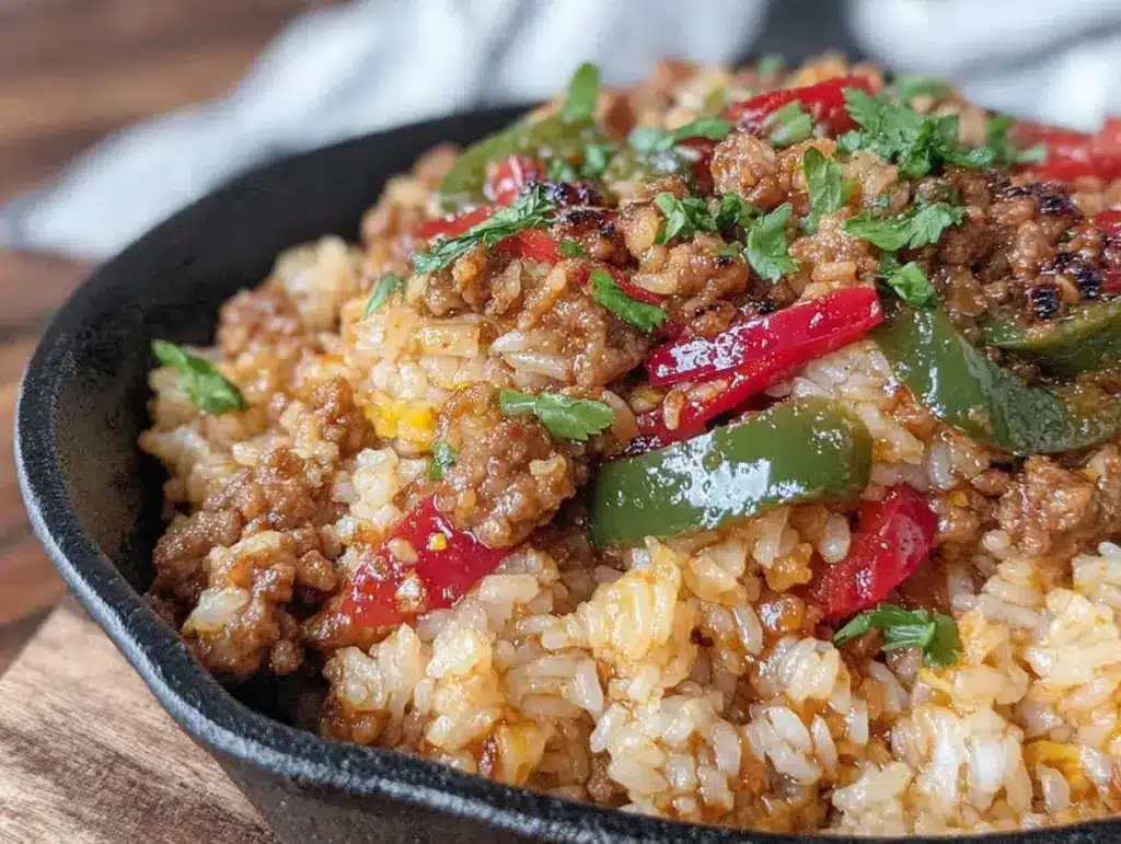 one-pot ground beef and rice skillet - featured image