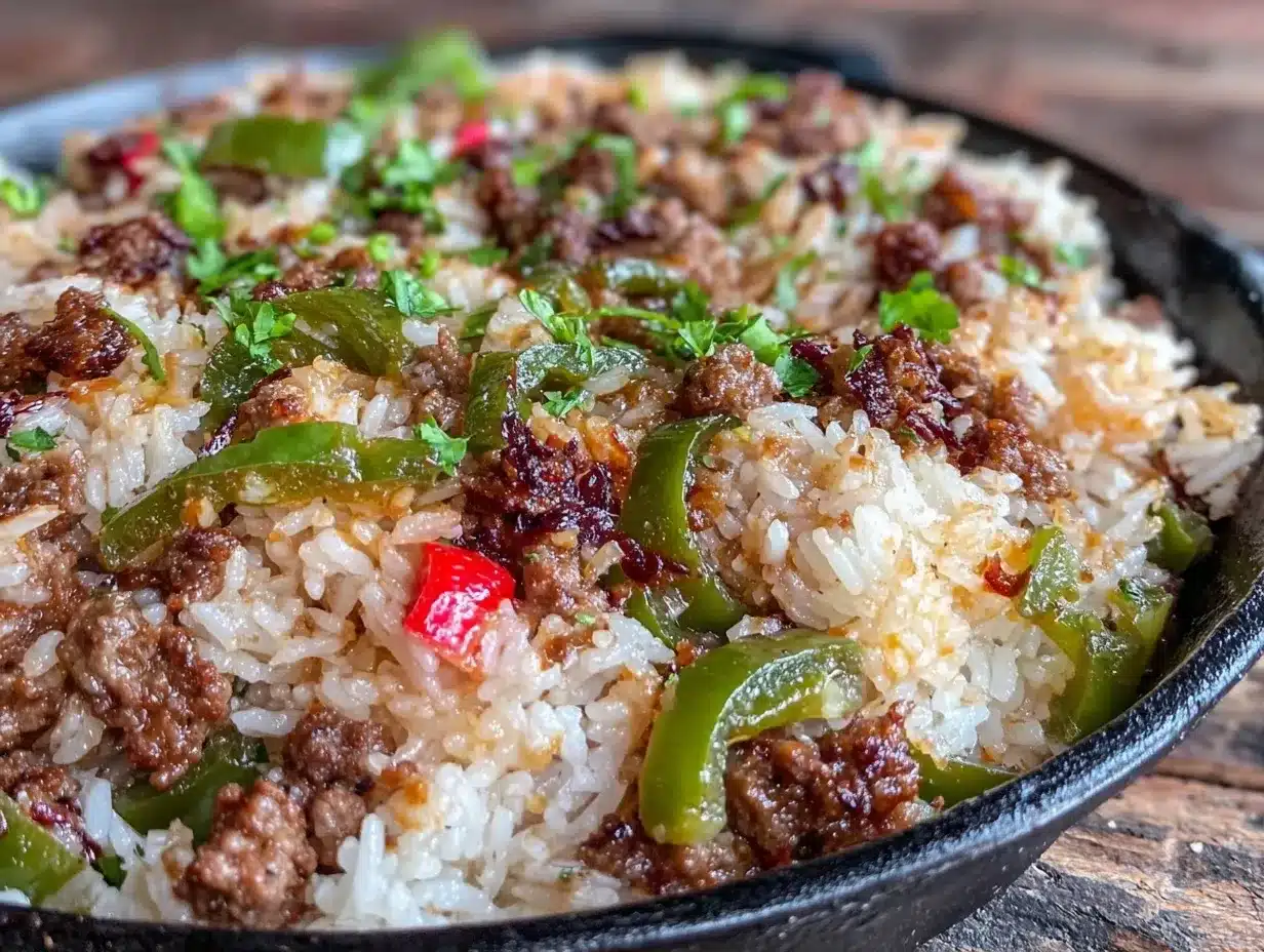 One-Pot Ground Beef and Rice Skillet: 5-Ingredient Beginner Meal 4 one-pot ground beef and rice skillet preparation steps