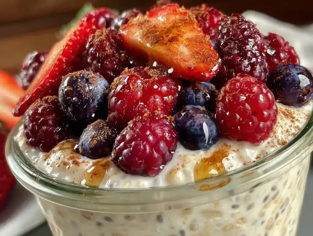 overnight vanilla chia pudding with berries - featured image
