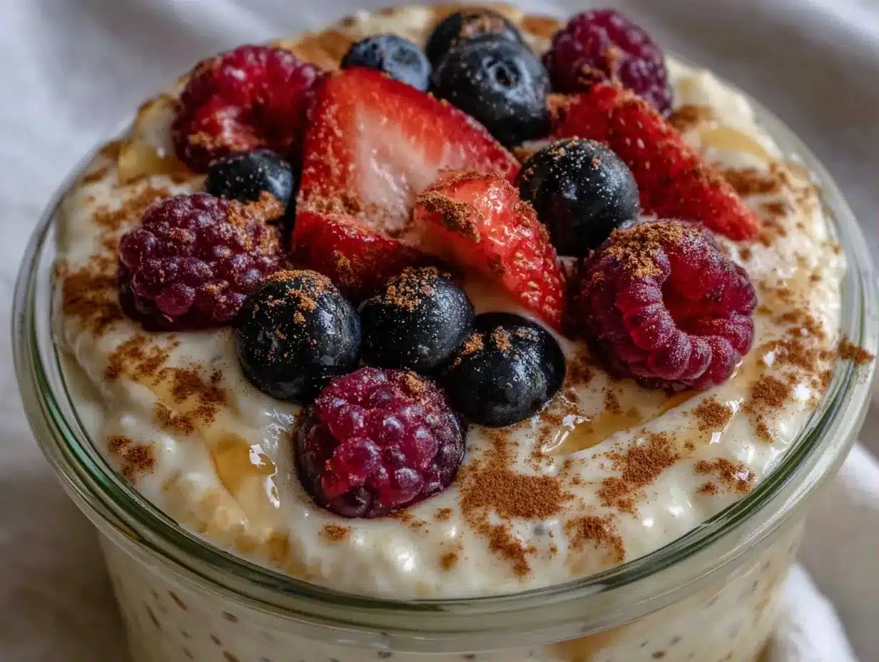 Overnight Vanilla Chia Pudding with Berries: 3 Ingredients 4 overnight vanilla chia pudding with berries preparation steps