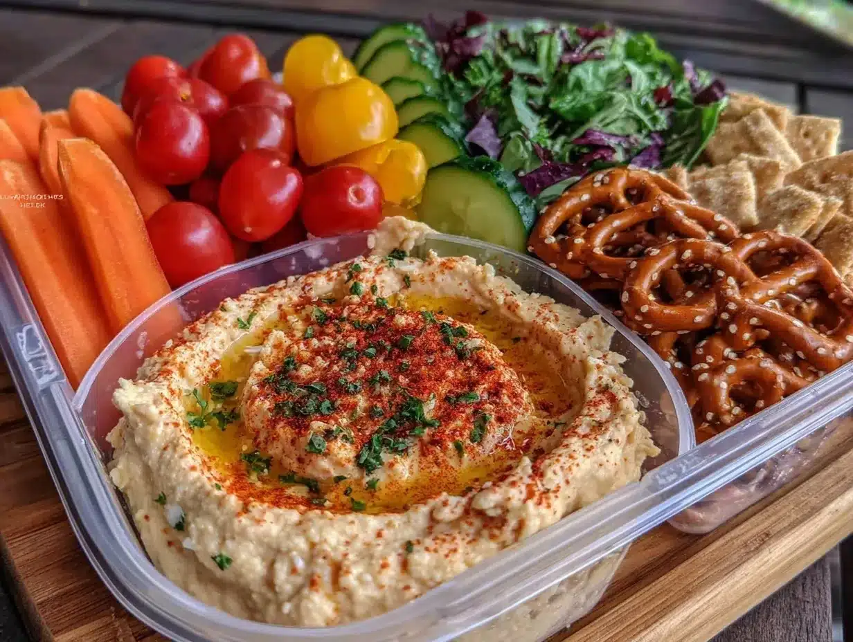 Rainbow Veggie Hummus: 5-Min Beginner Snack Box 4 rainbow veggie hummus snack boxes preparation steps