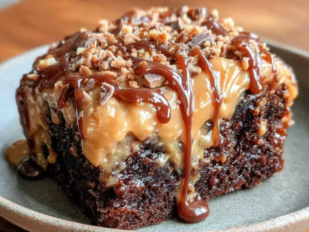Reeses Peanut Butter Poke Cake - featured image