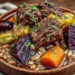 slow cooker beef and barley stew - featured image