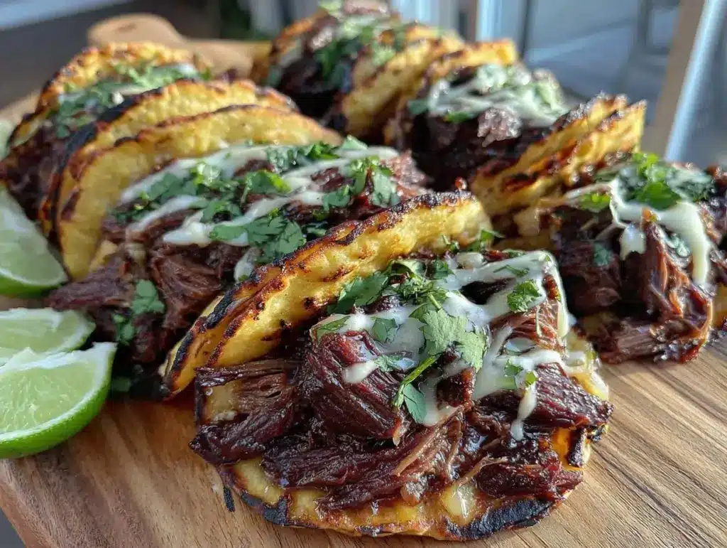 slow cooker beef barbacoa tacos - featured image