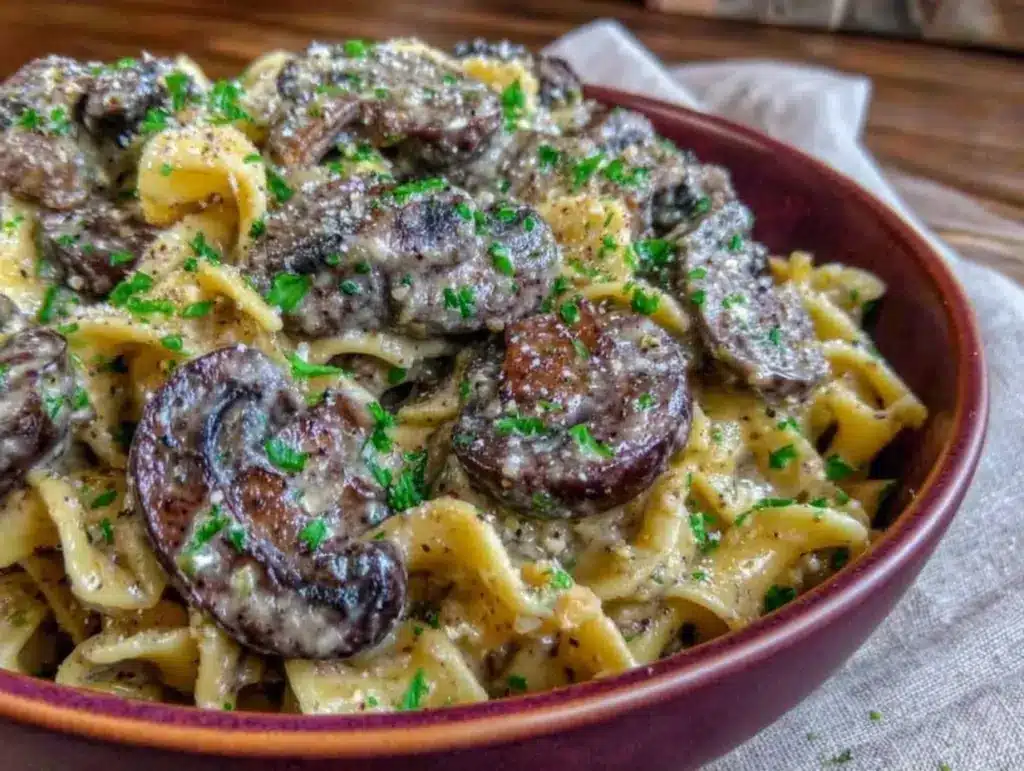vegan creamy mushroom stroganoff - featured image